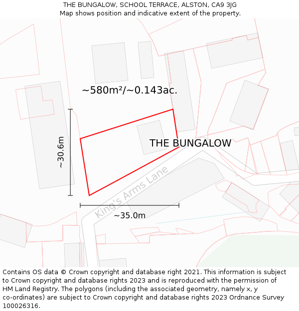 THE BUNGALOW, SCHOOL TERRACE, ALSTON, CA9 3JG: Plot and title map