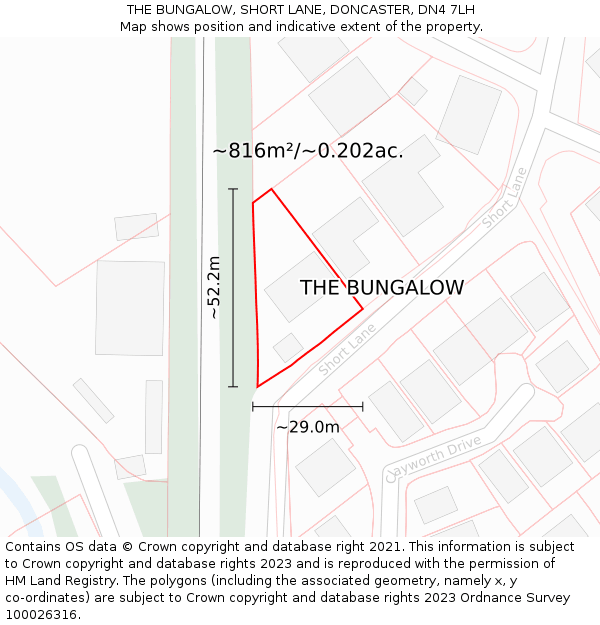 THE BUNGALOW, SHORT LANE, DONCASTER, DN4 7LH: Plot and title map