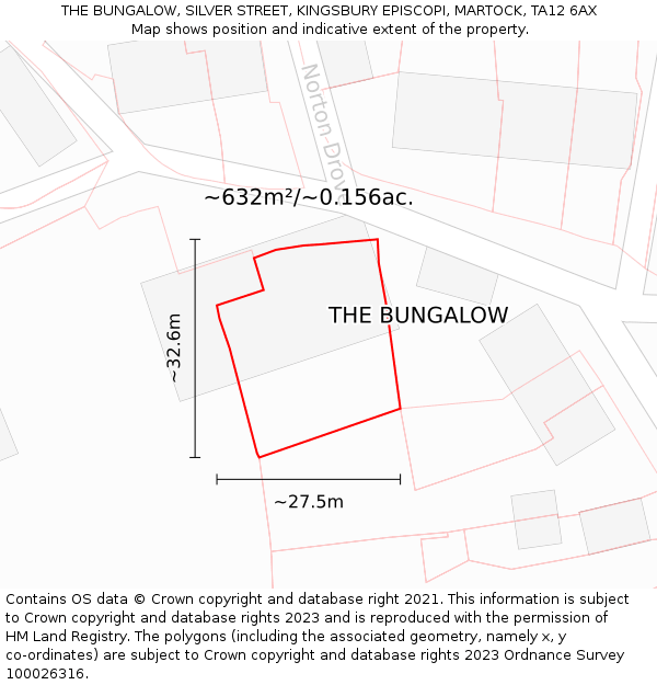 THE BUNGALOW, SILVER STREET, KINGSBURY EPISCOPI, MARTOCK, TA12 6AX: Plot and title map