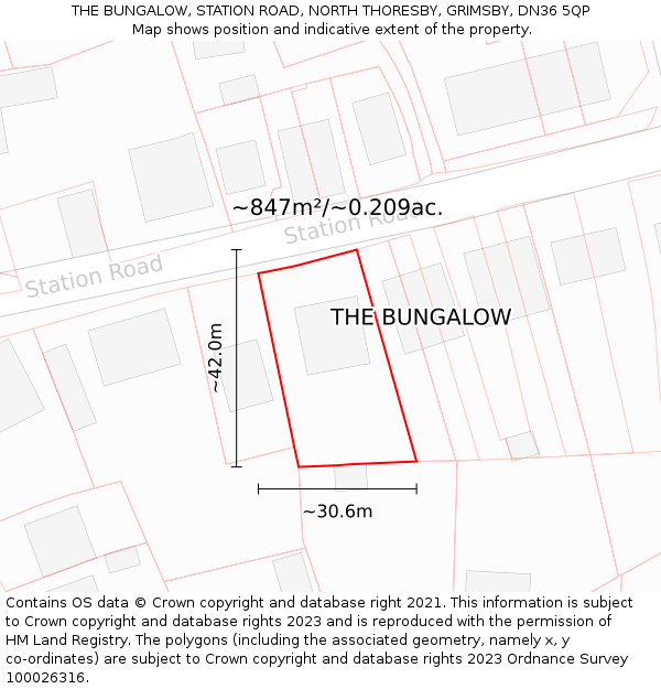 THE BUNGALOW, STATION ROAD, NORTH THORESBY, GRIMSBY, DN36 5QP: Plot and title map
