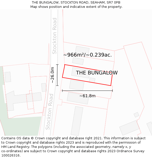 THE BUNGALOW, STOCKTON ROAD, SEAHAM, SR7 0PB: Plot and title map