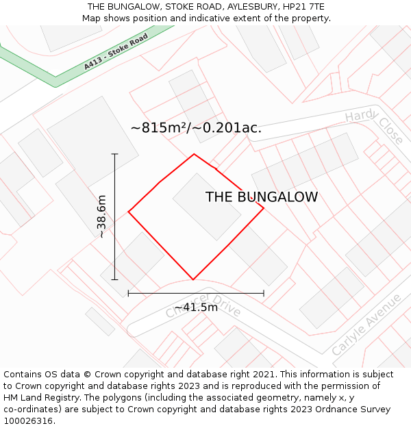 THE BUNGALOW, STOKE ROAD, AYLESBURY, HP21 7TE: Plot and title map