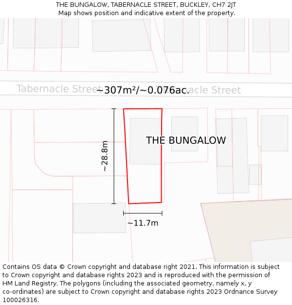 THE BUNGALOW, TABERNACLE STREET, BUCKLEY, CH7 2JT: Plot and title map