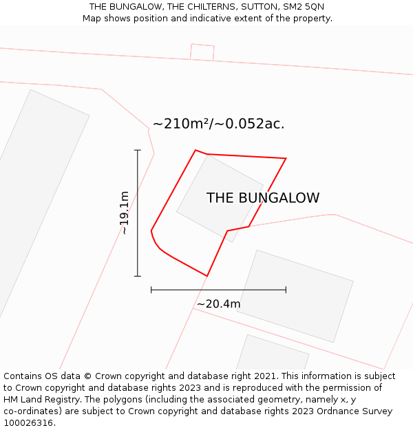 THE BUNGALOW, THE CHILTERNS, SUTTON, SM2 5QN: Plot and title map
