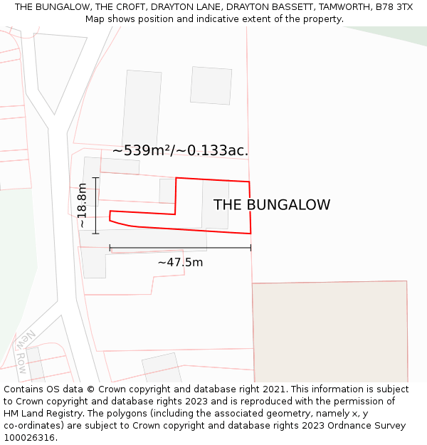 THE BUNGALOW, THE CROFT, DRAYTON LANE, DRAYTON BASSETT, TAMWORTH, B78 3TX: Plot and title map