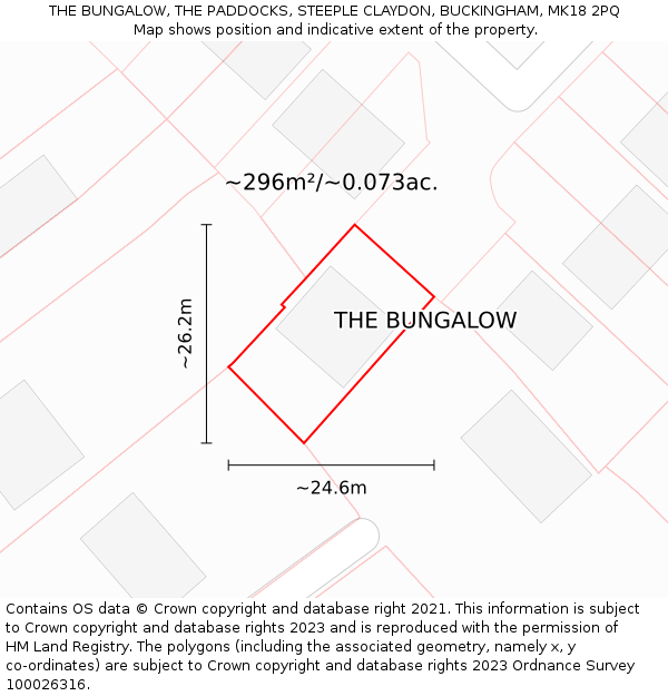 THE BUNGALOW, THE PADDOCKS, STEEPLE CLAYDON, BUCKINGHAM, MK18 2PQ: Plot and title map