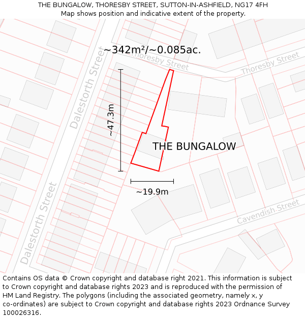 THE BUNGALOW, THORESBY STREET, SUTTON-IN-ASHFIELD, NG17 4FH: Plot and title map