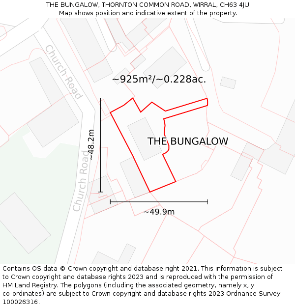 THE BUNGALOW, THORNTON COMMON ROAD, WIRRAL, CH63 4JU: Plot and title map