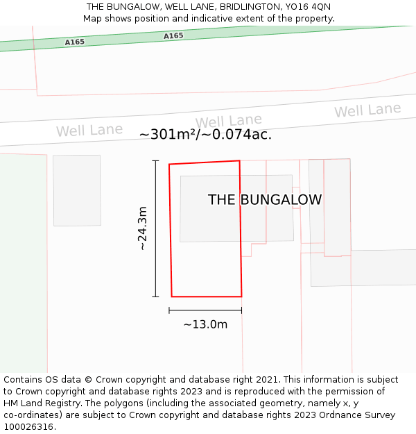 THE BUNGALOW, WELL LANE, BRIDLINGTON, YO16 4QN: Plot and title map