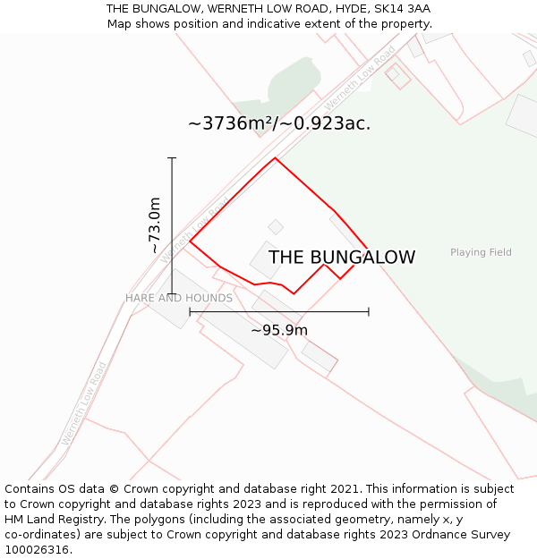 THE BUNGALOW, WERNETH LOW ROAD, HYDE, SK14 3AA: Plot and title map