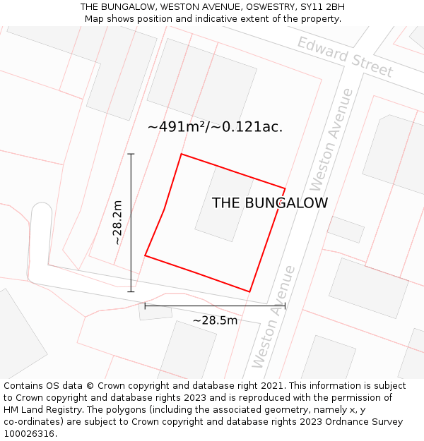 THE BUNGALOW, WESTON AVENUE, OSWESTRY, SY11 2BH: Plot and title map