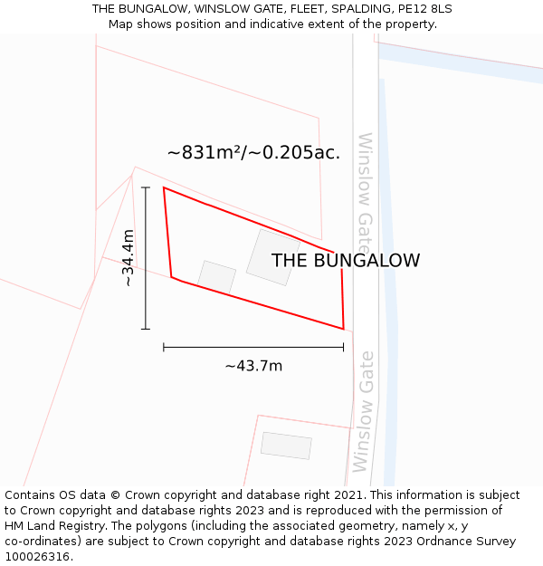 THE BUNGALOW, WINSLOW GATE, FLEET, SPALDING, PE12 8LS: Plot and title map
