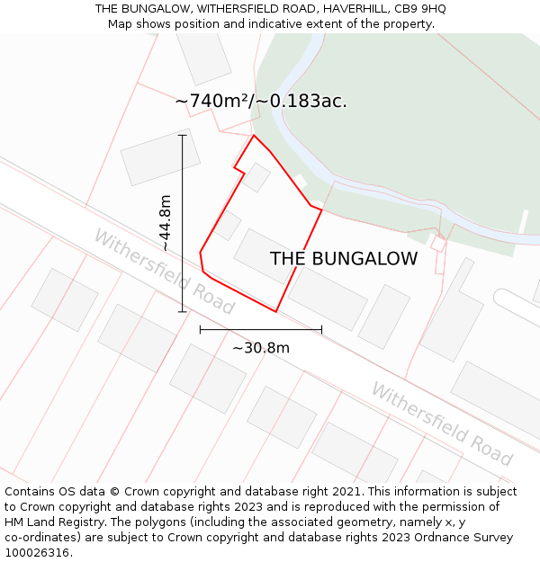THE BUNGALOW, WITHERSFIELD ROAD, HAVERHILL, CB9 9HQ: Plot and title map
