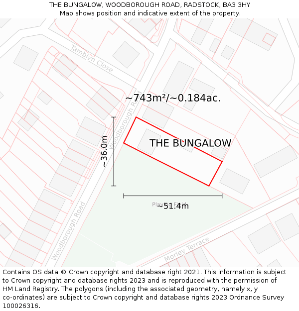 THE BUNGALOW, WOODBOROUGH ROAD, RADSTOCK, BA3 3HY: Plot and title map