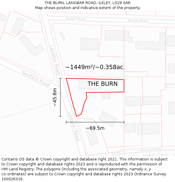 THE BURN, LANGBAR ROAD, ILKLEY, LS29 0AR: Plot and title map