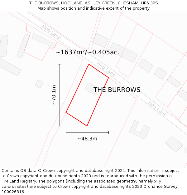 THE BURROWS, HOG LANE, ASHLEY GREEN, CHESHAM, HP5 3PS: Plot and title map