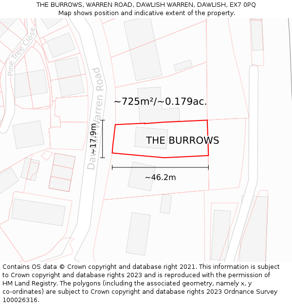 THE BURROWS, WARREN ROAD, DAWLISH WARREN, DAWLISH, EX7 0PQ: Plot and title map