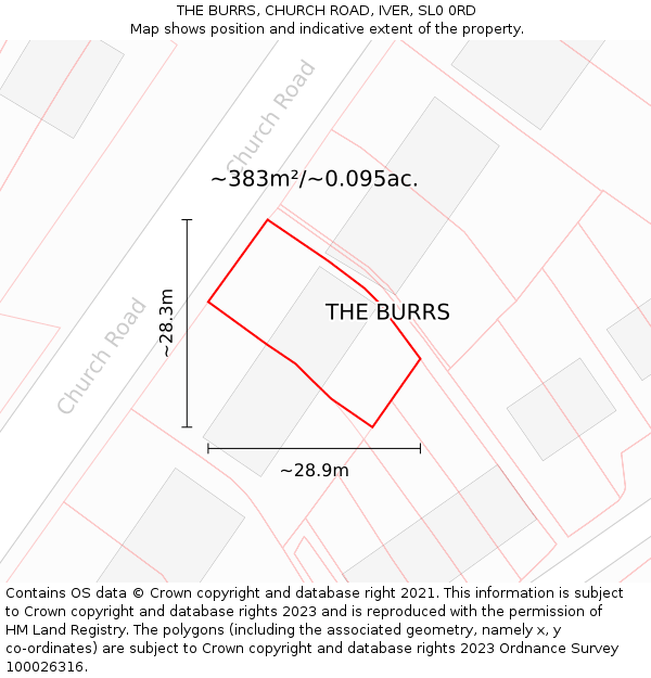 THE BURRS, CHURCH ROAD, IVER, SL0 0RD: Plot and title map