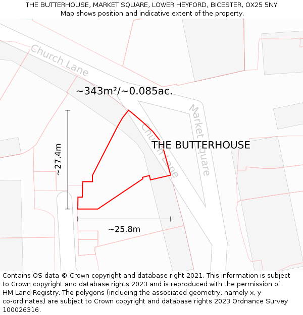 THE BUTTERHOUSE, MARKET SQUARE, LOWER HEYFORD, BICESTER, OX25 5NY: Plot and title map