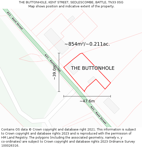 THE BUTTONHOLE, KENT STREET, SEDLESCOMBE, BATTLE, TN33 0SG: Plot and title map