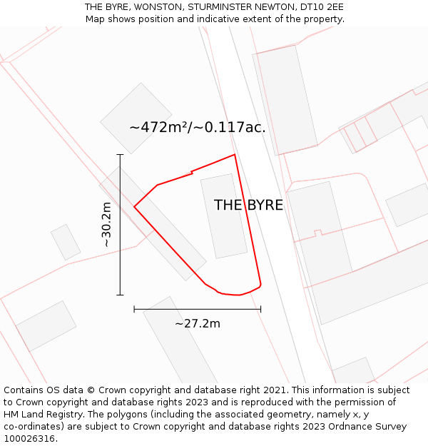 THE BYRE, WONSTON, STURMINSTER NEWTON, DT10 2EE: Plot and title map