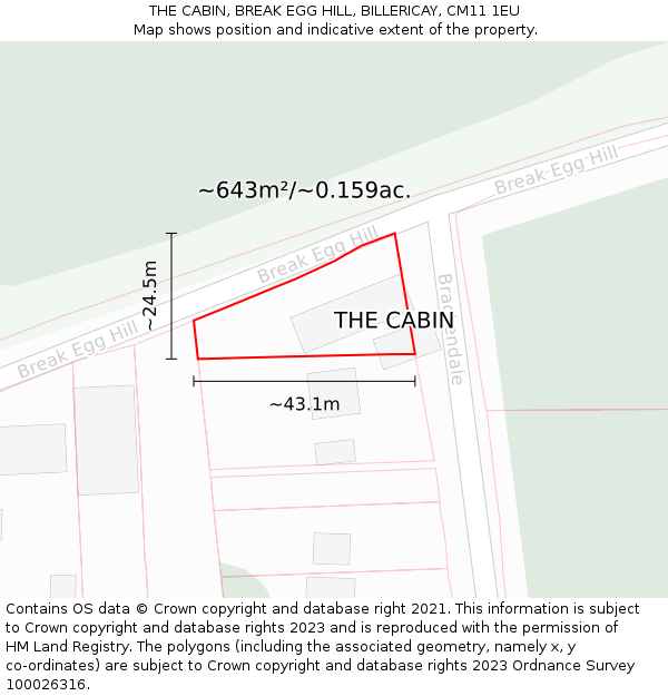THE CABIN, BREAK EGG HILL, BILLERICAY, CM11 1EU: Plot and title map