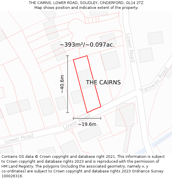 THE CAIRNS, LOWER ROAD, SOUDLEY, CINDERFORD, GL14 2TZ: Plot and title map