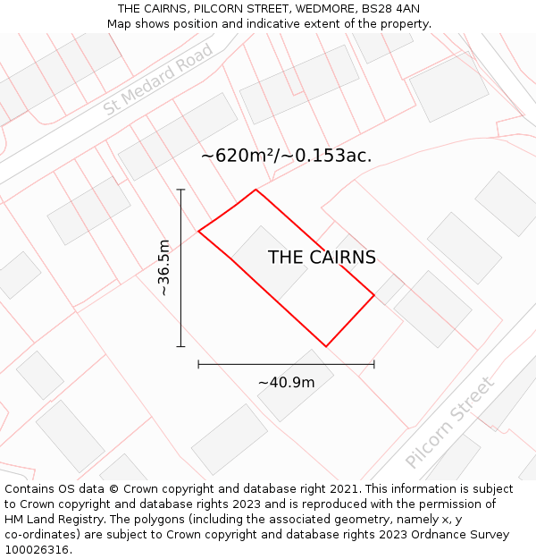 THE CAIRNS, PILCORN STREET, WEDMORE, BS28 4AN: Plot and title map