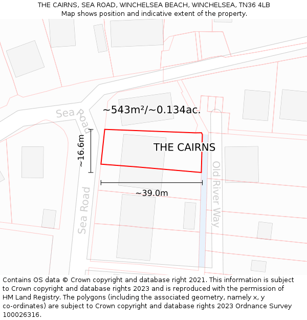 THE CAIRNS, SEA ROAD, WINCHELSEA BEACH, WINCHELSEA, TN36 4LB: Plot and title map