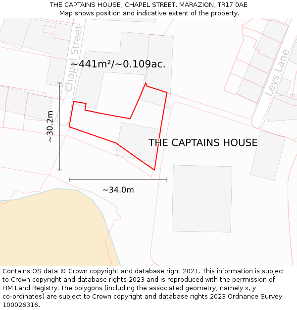 THE CAPTAINS HOUSE, CHAPEL STREET, MARAZION, TR17 0AE: Plot and title map