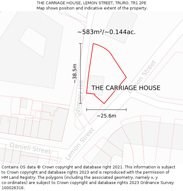 THE CARRIAGE HOUSE, LEMON STREET, TRURO, TR1 2PE: Plot and title map
