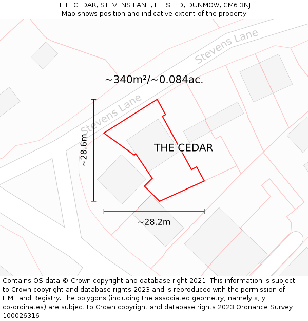 THE CEDAR, STEVENS LANE, FELSTED, DUNMOW, CM6 3NJ: Plot and title map