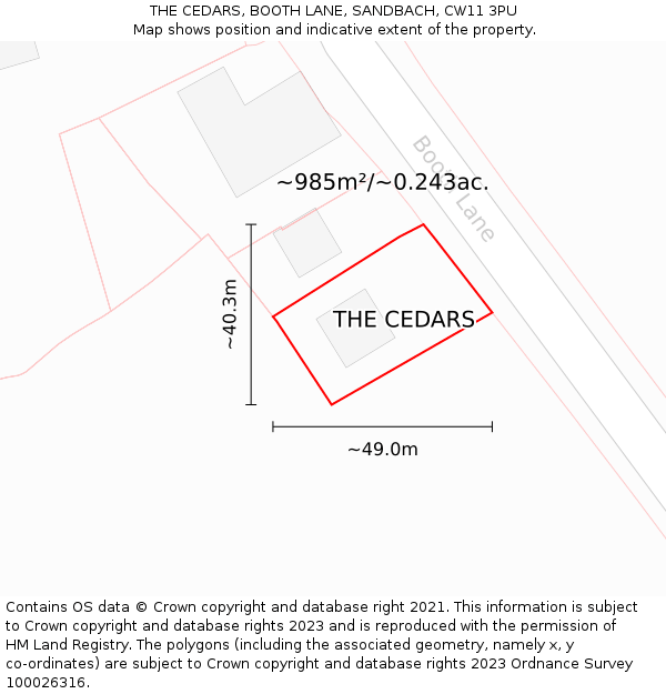 THE CEDARS, BOOTH LANE, SANDBACH, CW11 3PU: Plot and title map