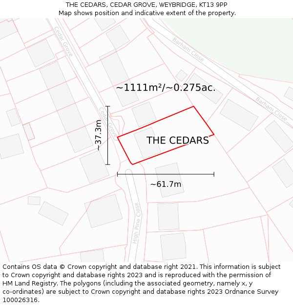 THE CEDARS, CEDAR GROVE, WEYBRIDGE, KT13 9PP: Plot and title map