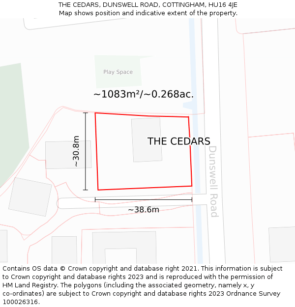 THE CEDARS, DUNSWELL ROAD, COTTINGHAM, HU16 4JE: Plot and title map
