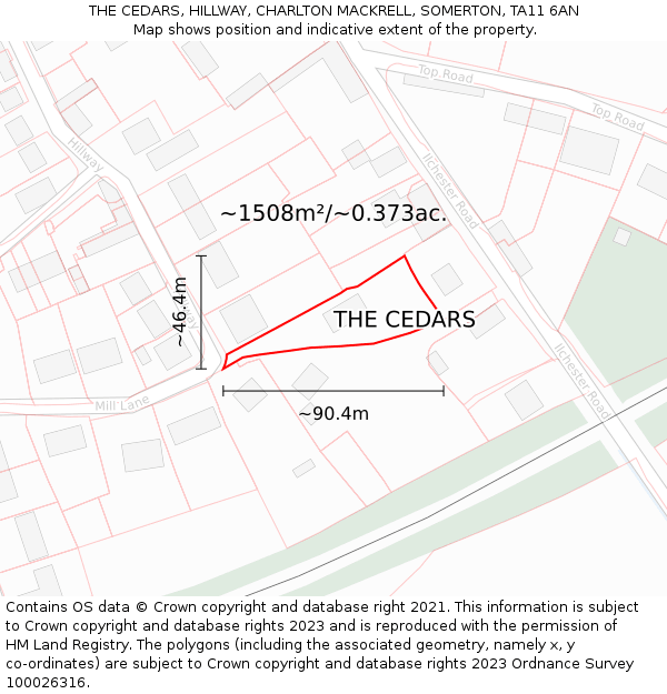 THE CEDARS, HILLWAY, CHARLTON MACKRELL, SOMERTON, TA11 6AN: Plot and title map