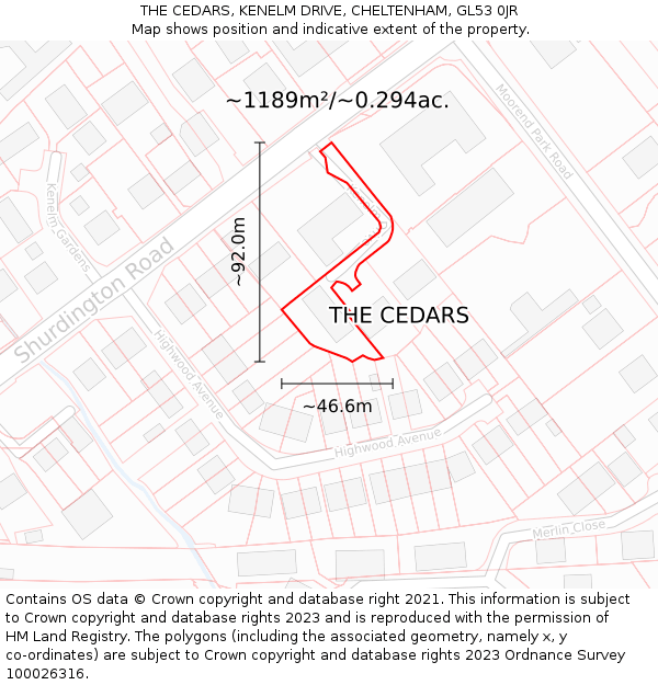 THE CEDARS, KENELM DRIVE, CHELTENHAM, GL53 0JR: Plot and title map