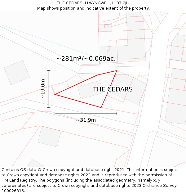 THE CEDARS, LLWYNGWRIL, LL37 2JU: Plot and title map