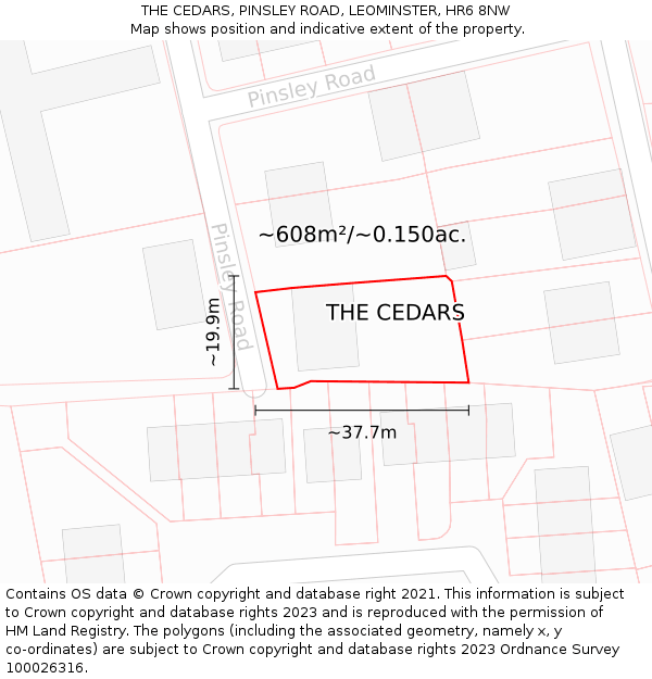 THE CEDARS, PINSLEY ROAD, LEOMINSTER, HR6 8NW: Plot and title map