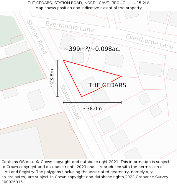 THE CEDARS, STATION ROAD, NORTH CAVE, BROUGH, HU15 2LA: Plot and title map