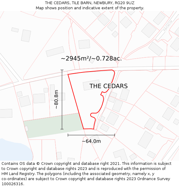 THE CEDARS, TILE BARN, NEWBURY, RG20 9UZ: Plot and title map