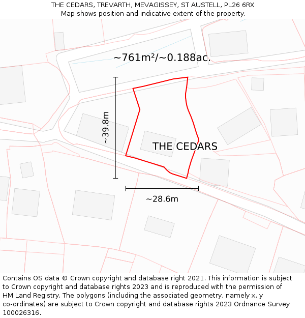 THE CEDARS, TREVARTH, MEVAGISSEY, ST AUSTELL, PL26 6RX: Plot and title map