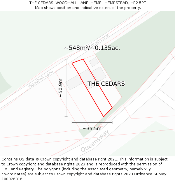 THE CEDARS, WOODHALL LANE, HEMEL HEMPSTEAD, HP2 5PT: Plot and title map