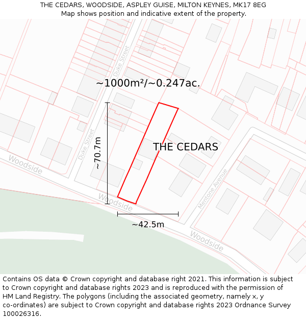 THE CEDARS, WOODSIDE, ASPLEY GUISE, MILTON KEYNES, MK17 8EG: Plot and title map