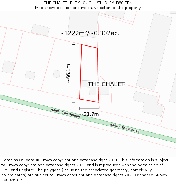 THE CHALET, THE SLOUGH, STUDLEY, B80 7EN: Plot and title map