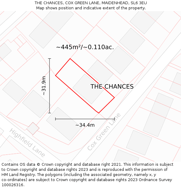 THE CHANCES, COX GREEN LANE, MAIDENHEAD, SL6 3EU: Plot and title map