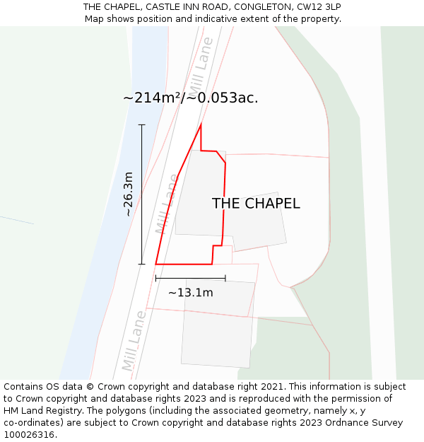 THE CHAPEL, CASTLE INN ROAD, CONGLETON, CW12 3LP: Plot and title map
