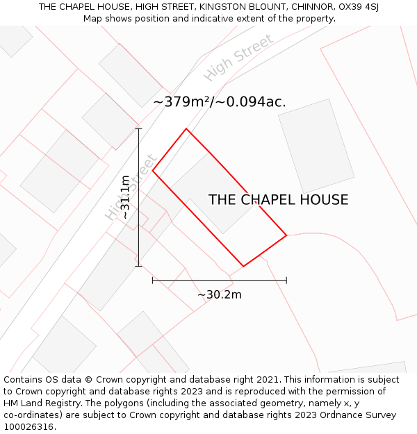 THE CHAPEL HOUSE, HIGH STREET, KINGSTON BLOUNT, CHINNOR, OX39 4SJ: Plot and title map