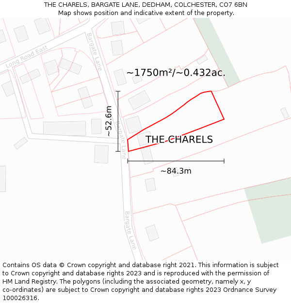 THE CHARELS, BARGATE LANE, DEDHAM, COLCHESTER, CO7 6BN: Plot and title map