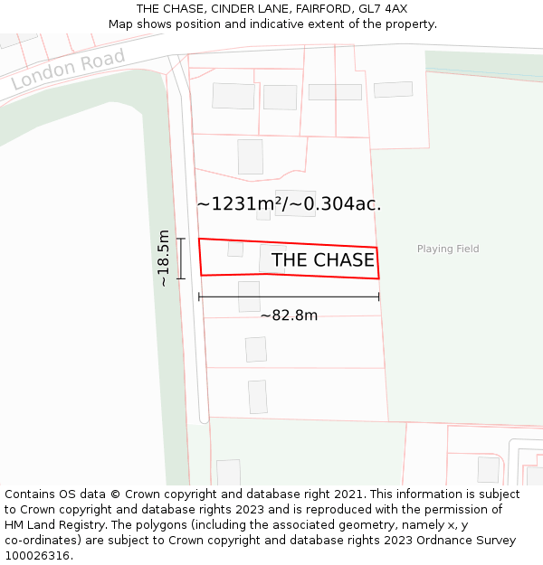 THE CHASE, CINDER LANE, FAIRFORD, GL7 4AX: Plot and title map